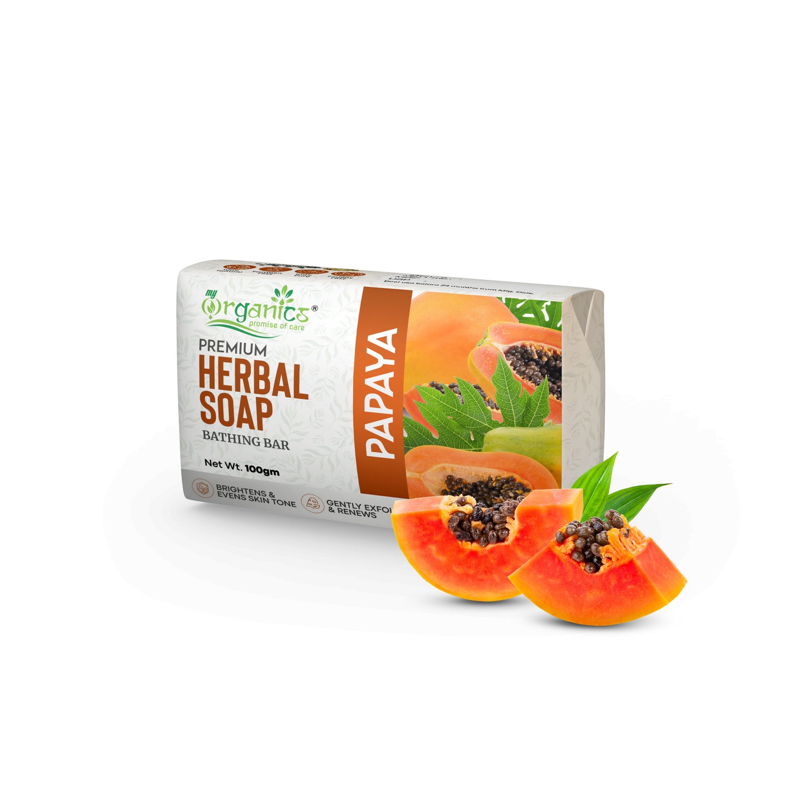 My Organics 100gm New Papaya Soap Product Mockup pro